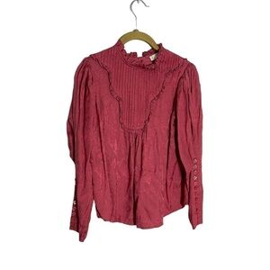 By Timo Button Back Floral Victorian Dark Pink Long Sleeve Blouse XS Bytimo